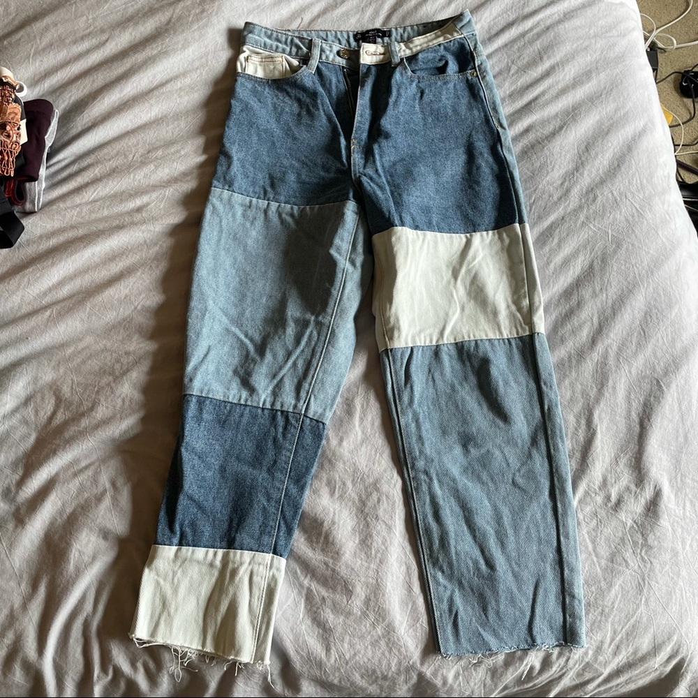 Missguided High Rise patchwork color block jean